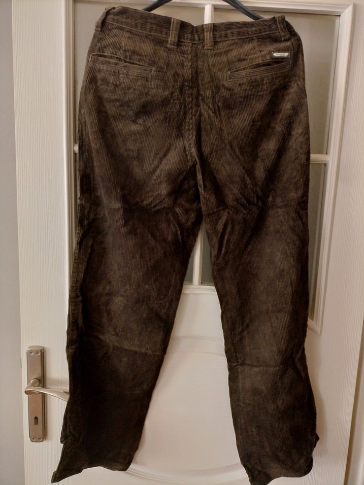 Erkek kahverengi kadife fitilli kumaş Kemerli Bol Kesim Pantolon - Görsel 5