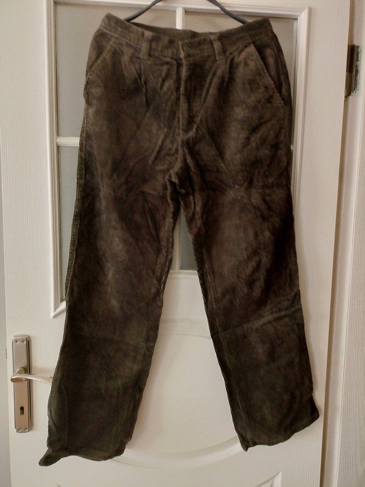 Erkek kahverengi kadife fitilli kumaş Kemerli Bol Kesim Pantolon - Görsel 2