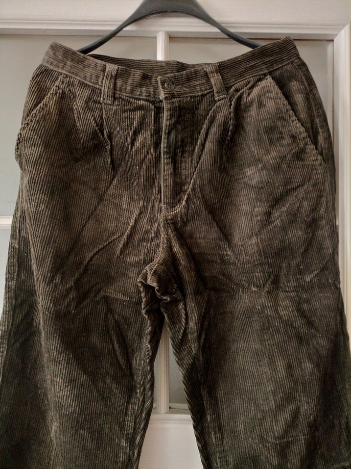 Erkek kahverengi kadife fitilli kumaş Kemerli Bol Kesim Pantolon - Görsel 3