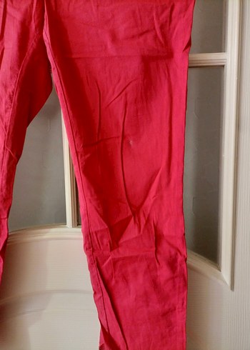 Kemerli Kırmızı Kadın kot hamile Pantolonu - Görsel 4