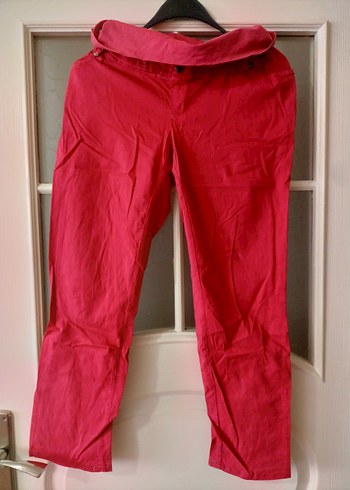 Kemerli Kırmızı Kadın kot hamile Pantolonu - Görsel 2