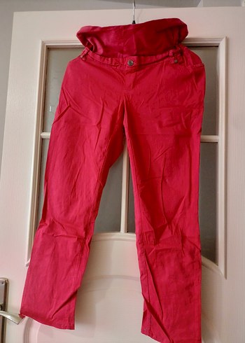 Kemerli Kırmızı Kadın kot hamile Pantolonu - Görsel 3