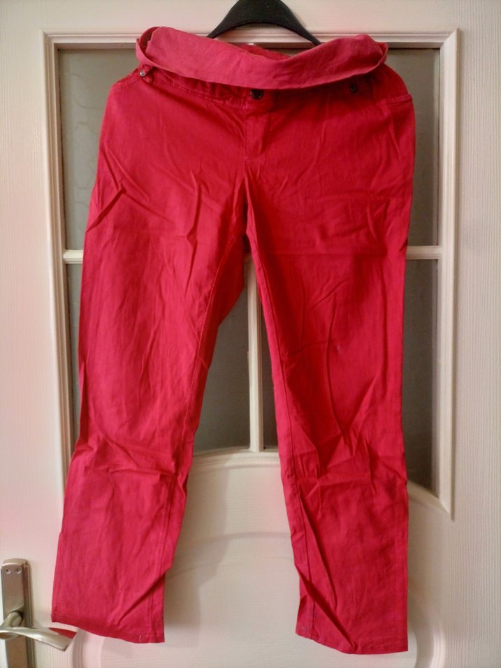 Kemerli Kırmızı Kadın kot hamile Pantolonu - Görsel 2