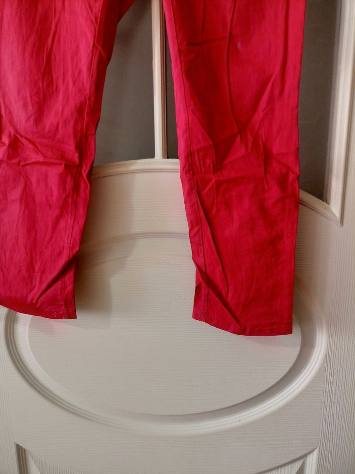 Kemerli Kırmızı Kadın kot hamile Pantolonu - Görsel 5