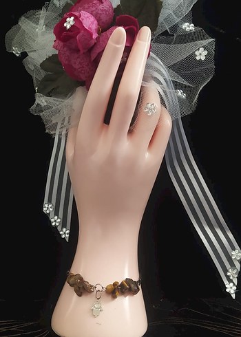 Doğal taş Kaplan gözü Bohem Boncuklu Bileklik. - Görsel 2