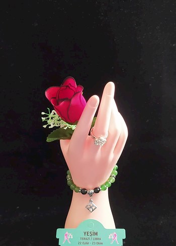 Doğal taş Yeşim taşlı Boncuklu Bohem Bileklik - Görsel 2