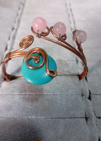 Doğal taş bakır telkari Boncuklu Bohem çeşitli Bileklik. - Görsel 3