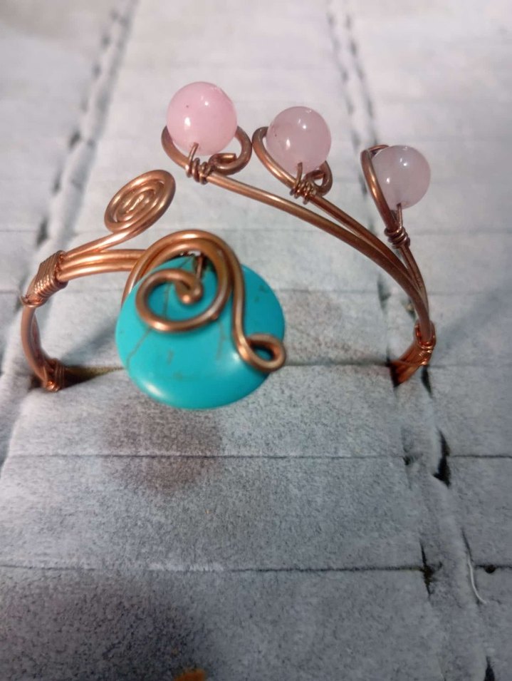 Doğal taş bakır telkari Boncuklu Bohem çeşitli Bileklik. - Görsel 3