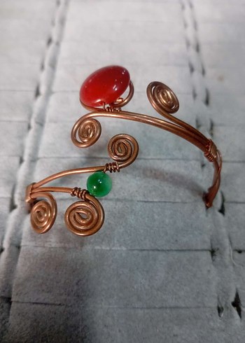 Doğal taş telkari bakır.Çeşitli Taşlarl  yapılmış Bohem Bileklik - Görsel 2