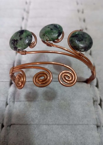 Doğal taş telkari bakır.Çeşitli Taşlarl  yapılmış Bohem Bileklik - Görsel 8