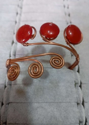 Doğal taş telkari bakır.Çeşitli Taşlarl  yapılmış Bohem Bileklik - Görsel 5