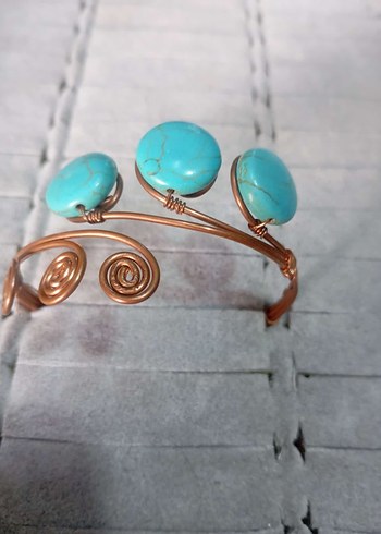 Doğal taş telkari bakır.Çeşitli Taşlarl  yapılmış Bohem Bileklik - Görsel 10