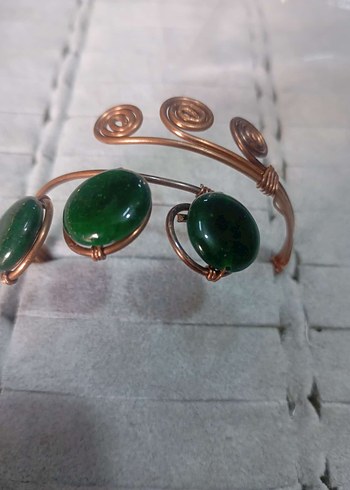 Doğal taş telkari bakır.Çeşitli Taşlarl  yapılmış Bohem Bileklik - Görsel 9