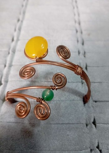 Doğal taş telkari bakır.Çeşitli Taşlarl  yapılmış Bohem Bileklik - Görsel 4