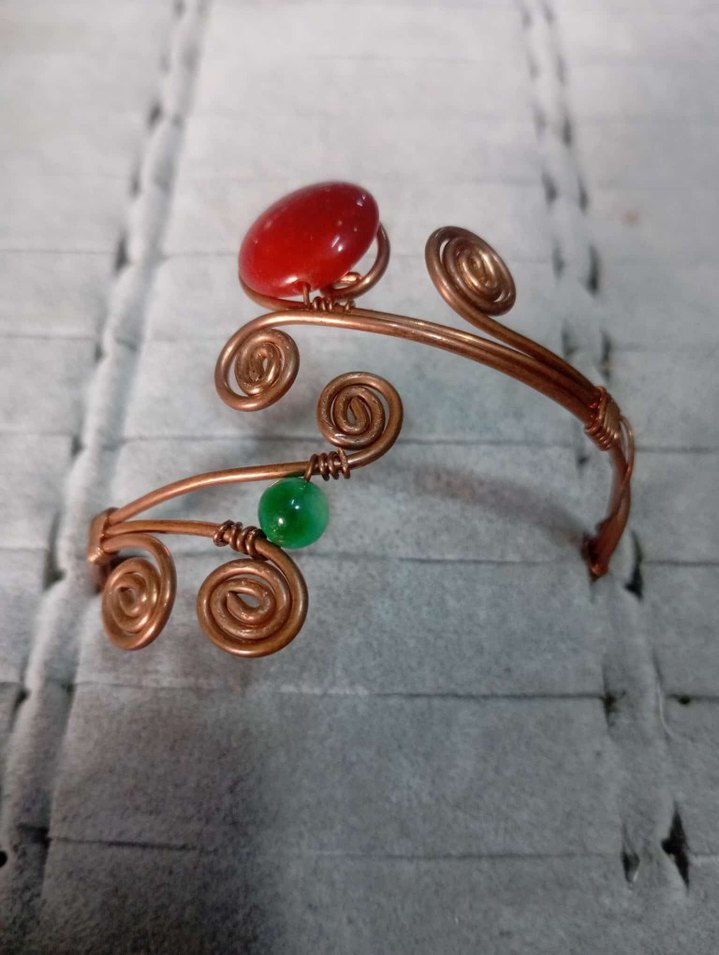 Doğal taş telkari bakır.Çeşitli Taşlarl  yapılmış Bohem Bileklik - Görsel 2