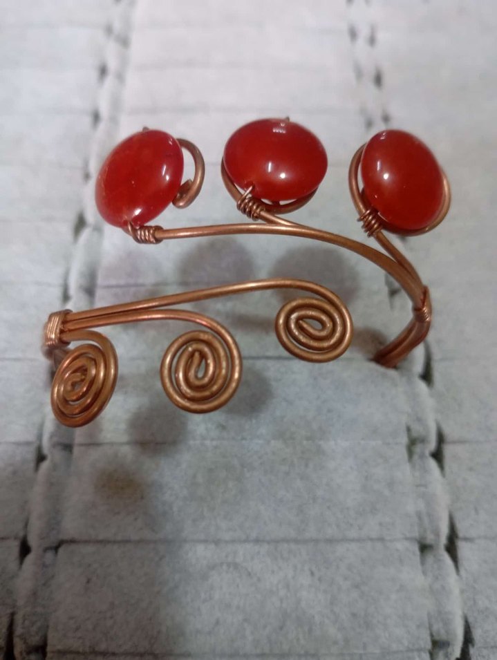 Doğal taş telkari bakır.Çeşitli Taşlarl  yapılmış Bohem Bileklik - Görsel 5