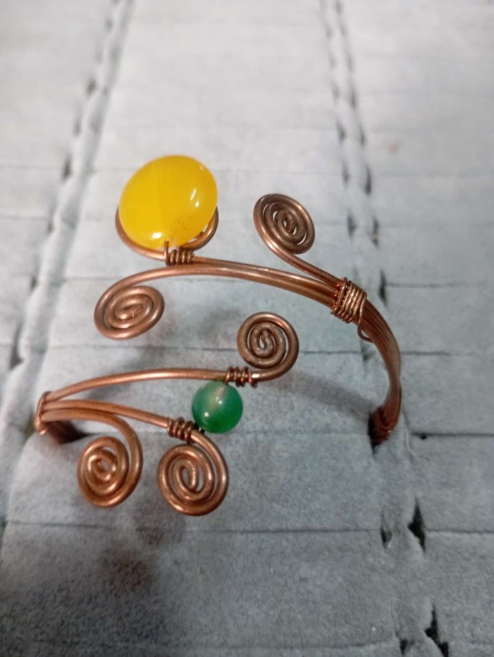 Doğal taş telkari bakır.Çeşitli Taşlarl  yapılmış Bohem Bileklik - Görsel 4