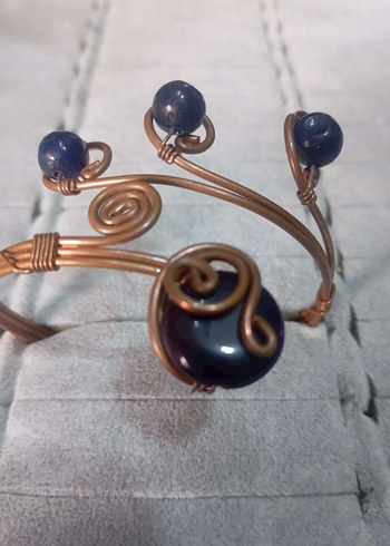 Doğal taş bakır telkari Bohem Tarzı çeşitli Boncuklu Bileklik. - Görsel 9