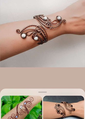 Doğal taş bakır telkari Bohem Tarzı çeşitli Boncuklu Bileklik. - Görsel 4