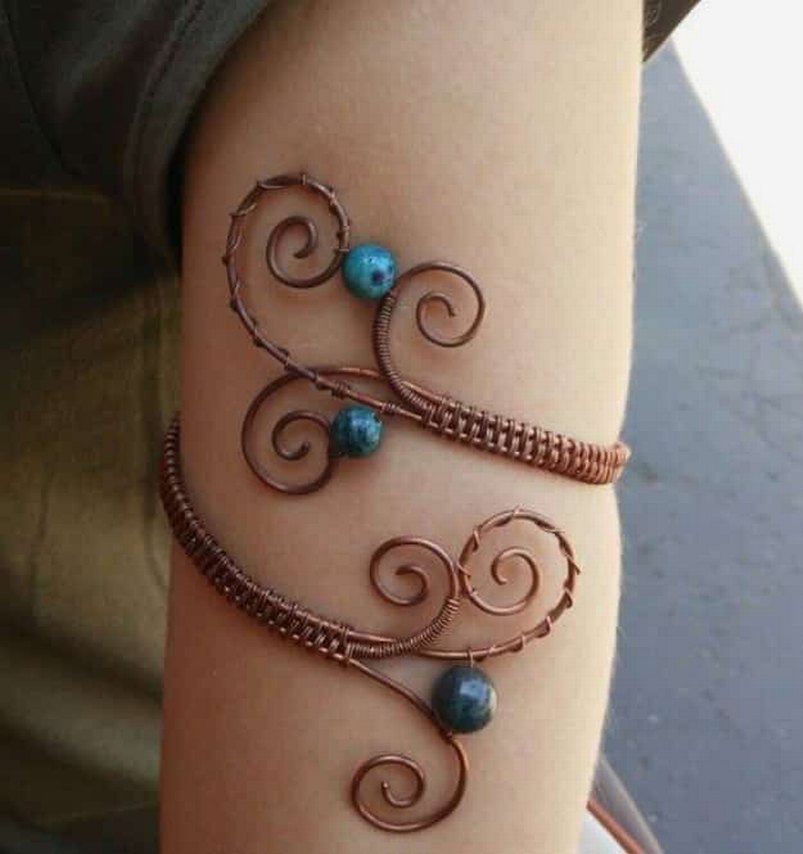 Doğal taş bakır telkari Bohem Tarzı çeşitli Boncuklu Bileklik. - Görsel 5