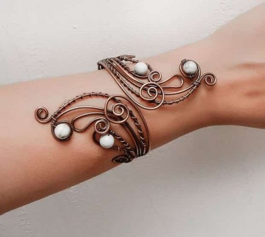 Doğal taş bakır telkari Bohem Tarzı çeşitli Boncuklu Bileklik. - Görsel 2