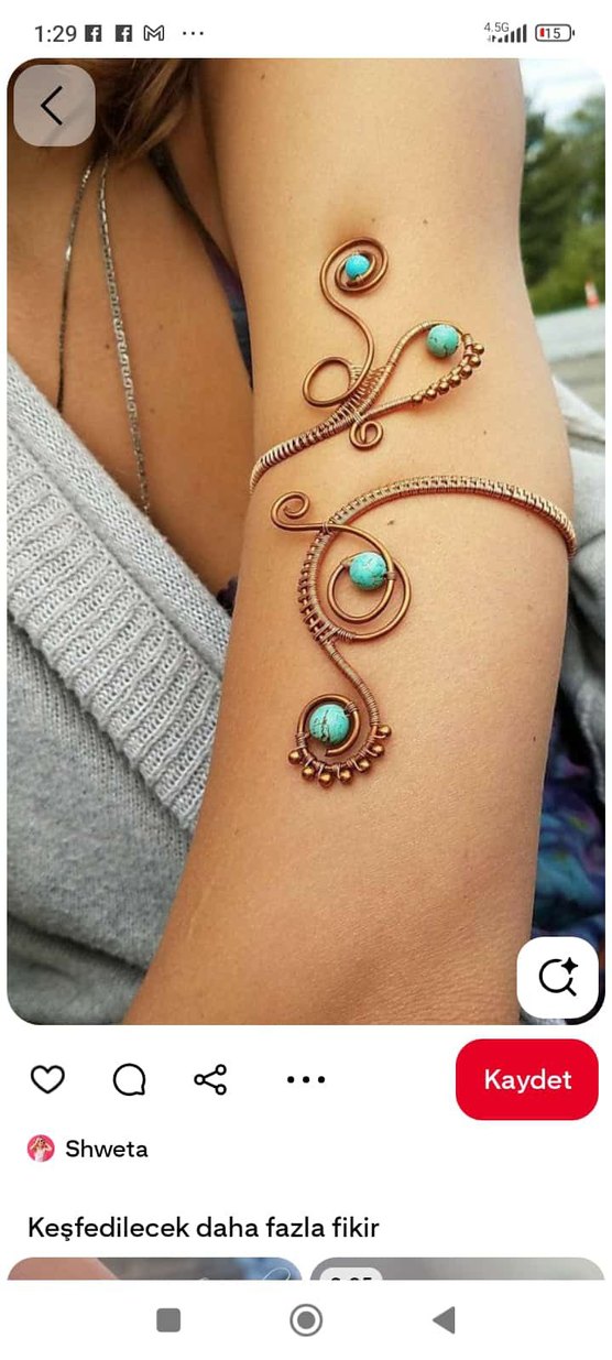 Doğal taş bakır telkari Bohem Tarzı çeşitli Boncuklu Bileklik. - Görsel 3