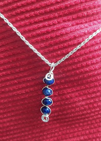 Doğal taş Uzun Zincirli Mavi Boncuklu Bohem Kolye - Görsel 4