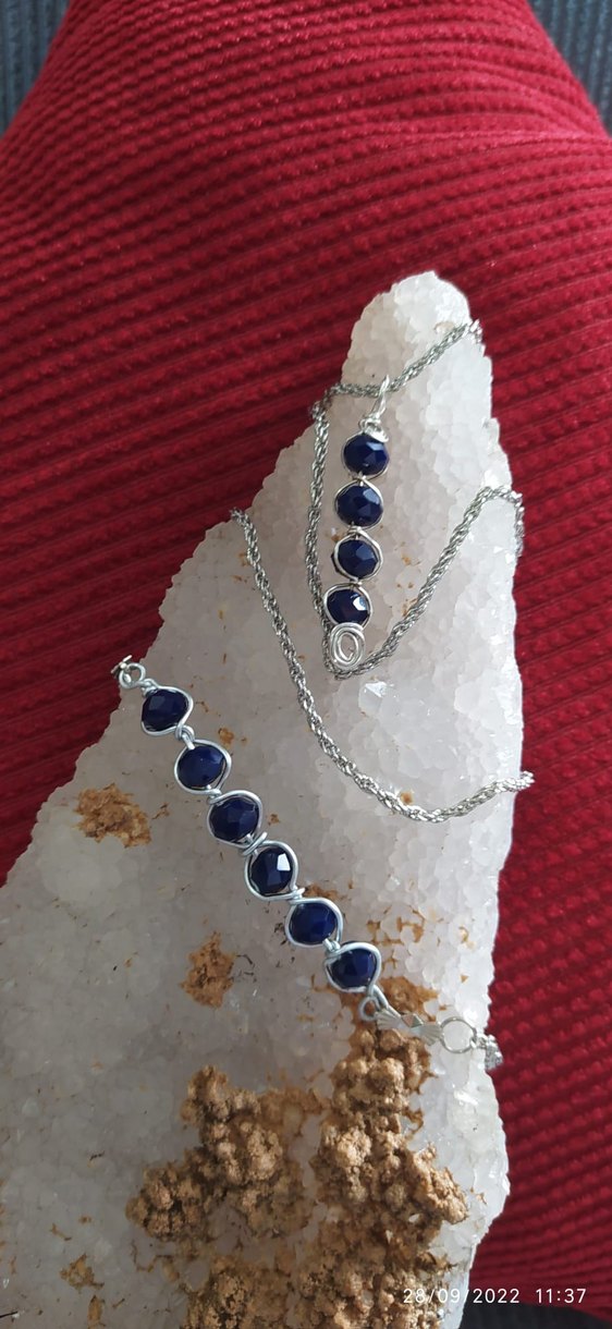 Doğal taş Uzun Zincirli Mavi Boncuklu Bohem Kolye - Görsel 3