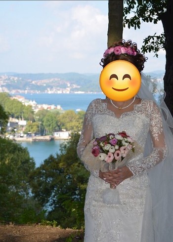 Dantel Detaylı V Yaka Uzun Kollu Beyaz Gelinlik - Görsel 5