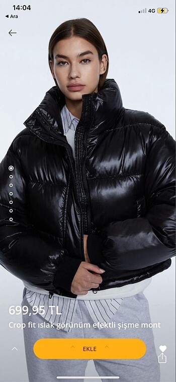 Stradivarius Islak Görünümlü Crop Mont
