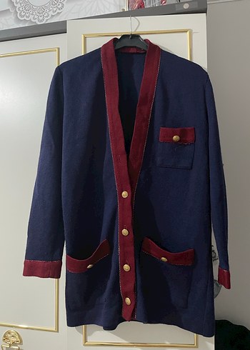 Şık klasik Lacivert-Bordo Kadın hırka - Görsel 3