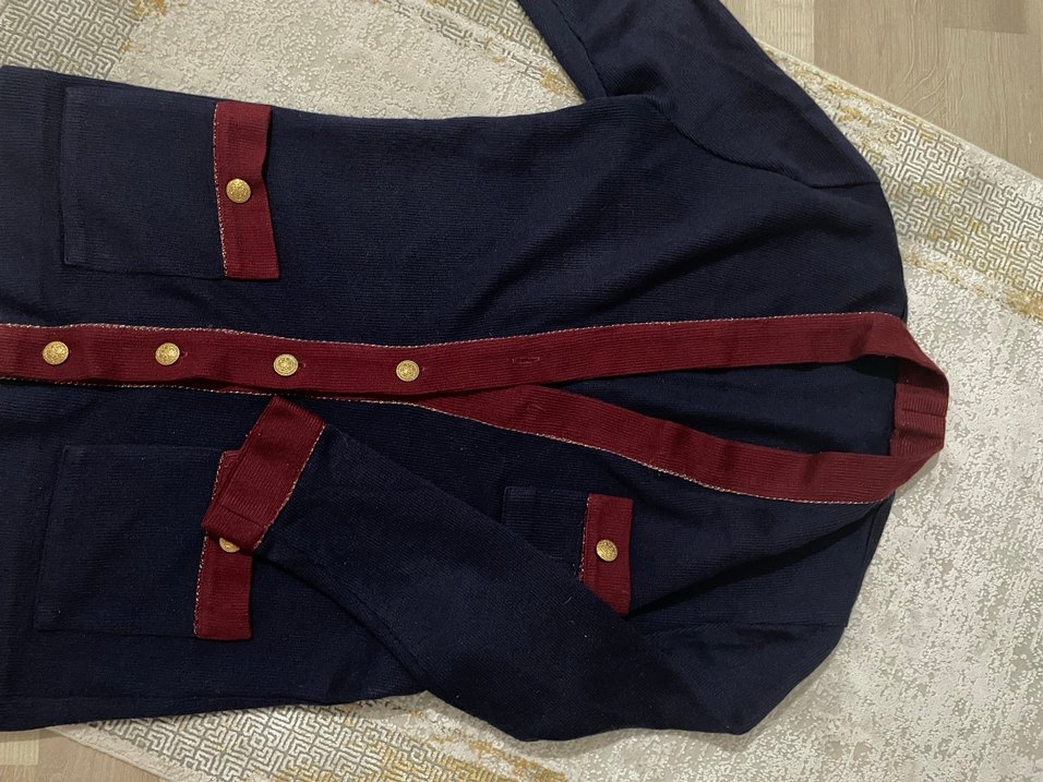 Şık klasik Lacivert-Bordo Kadın hırka - Görsel 2