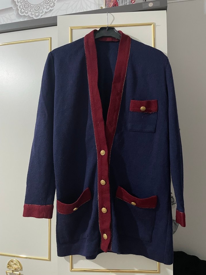 Şık klasik Lacivert-Bordo Kadın hırka - Görsel 3