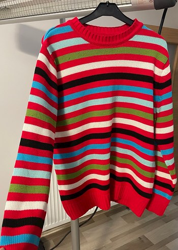 Renkli Çizgili Kadın Triko Kazak - Görsel 3