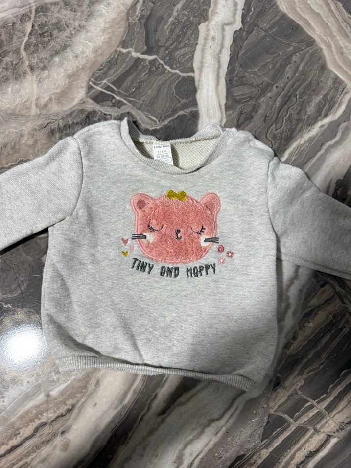 Uzun Kollu Gri Örgü Kız Bebek Takımı - Görsel 2