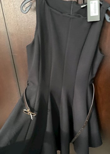Diğer Kemer Detaylı Siyah Mini Gotik Elbise
