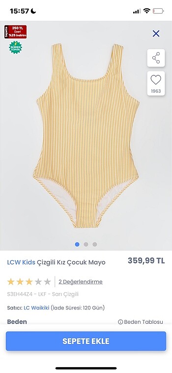 10 Yaş Beden 9-10 yaş mayo sıfır ürün etiketi kesildi ama çocuğa küçük geldi