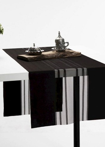 40x140 Modern Çizgili Siyah Masa Örtüsü