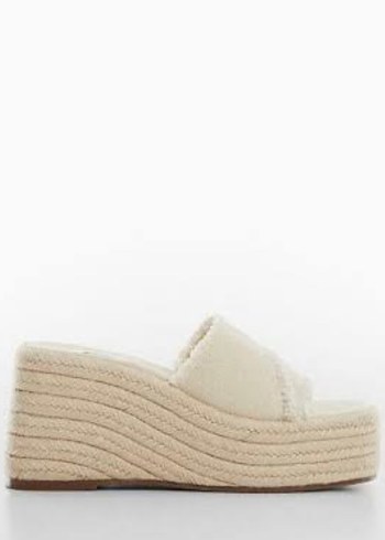 Beyaz Keten Dolgu Topuklu Kadın Espadril - Görsel 5