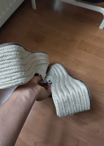 Beyaz Keten Dolgu Topuklu Kadın Espadril - Görsel 8