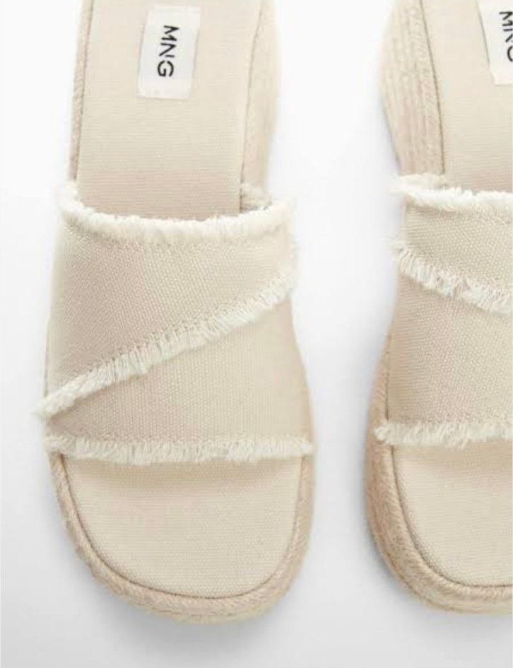 Beyaz Keten Dolgu Topuklu Kadın Espadril - Görsel 3