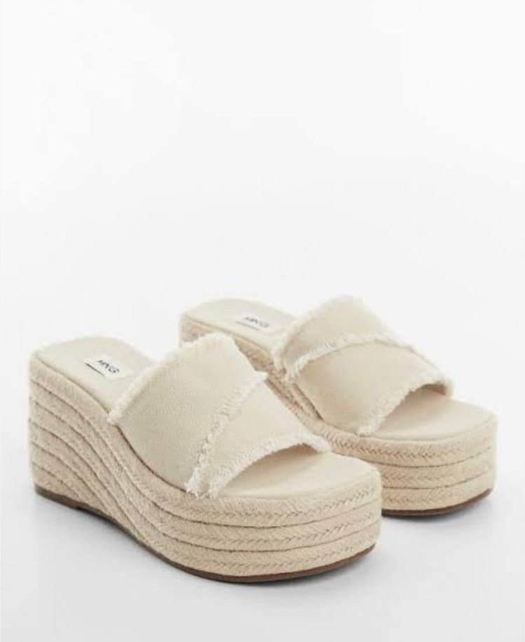 Beyaz Keten Dolgu Topuklu Kadın Espadril - Görsel 2