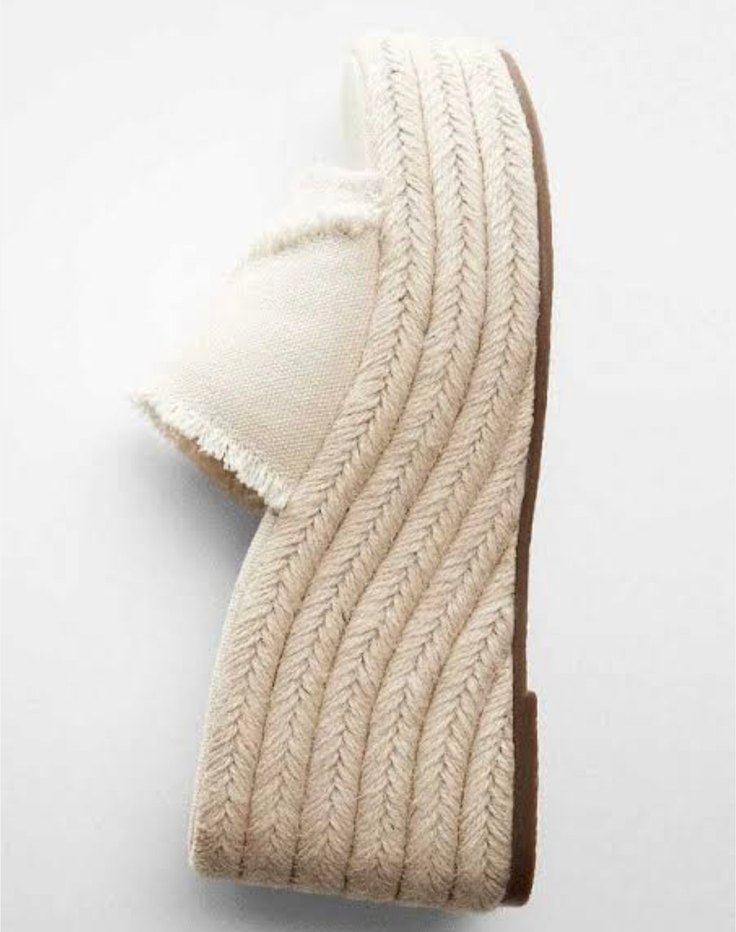 Beyaz Keten Dolgu Topuklu Kadın Espadril - Görsel 4