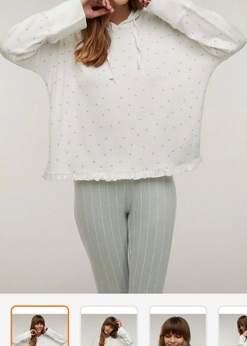 Penti Beyaz Puantiyeli Uzun Kollu Rahat Pijama Üstü