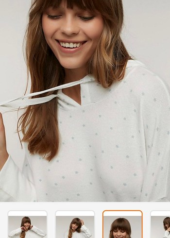 l Beden Beyaz Puantiyeli Uzun Kollu Rahat Pijama Üstü