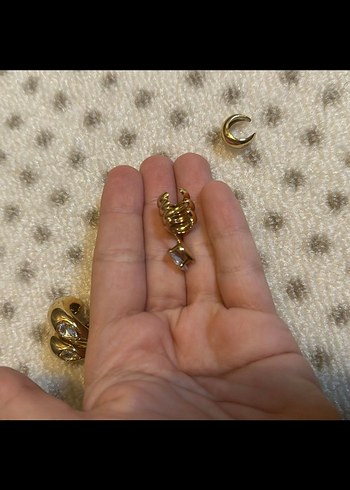 Beden altın Renk Zara Altın Renkli Minimalist Küpe Seti