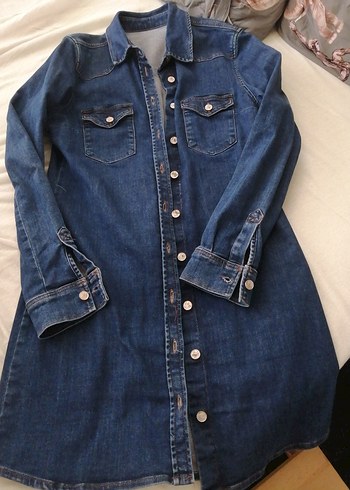 Düğmeli Lacivert Kadın Denim Ceket