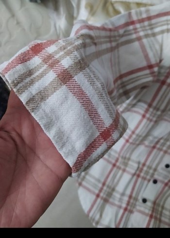 42 Beden beyaz Renk Kadın Ekose Desenli Uzun Kollu Gömlek