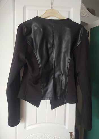 Siyah Deri Fermuarlı Biker Ceket - Görsel 2