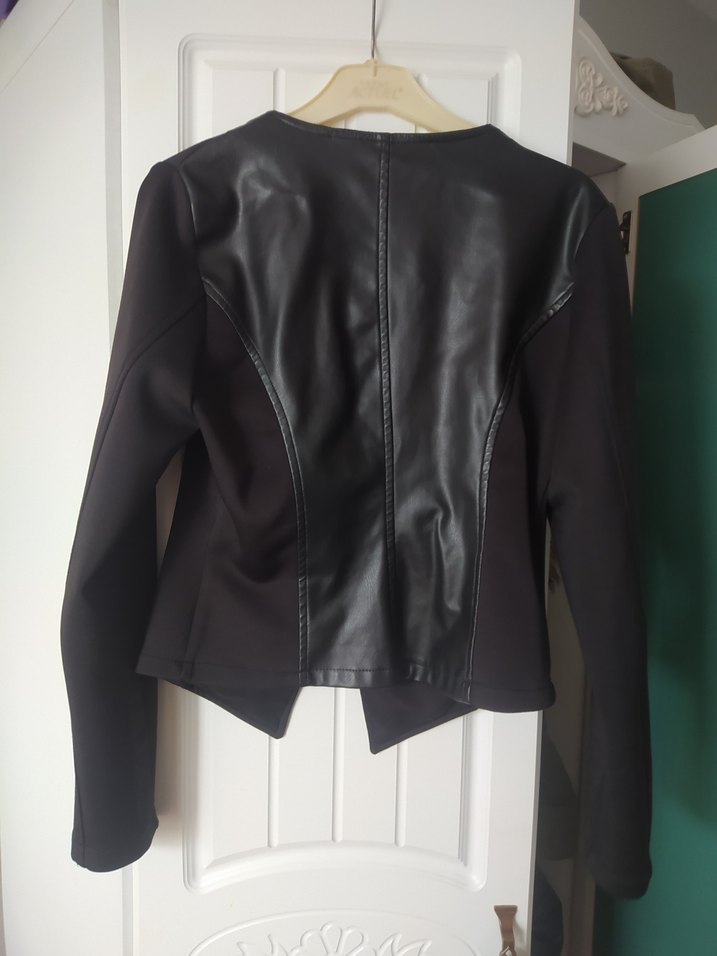 Siyah Deri Fermuarlı Biker Ceket - Görsel 2